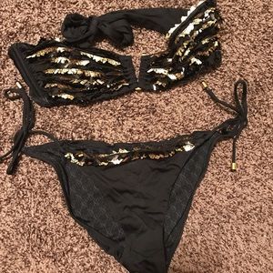 Victoria secret sequin bandeau top and bottom